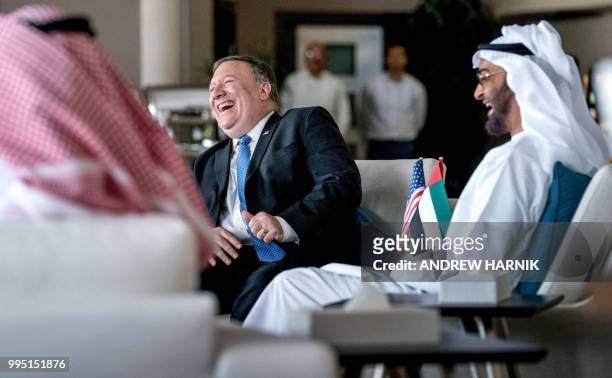 Secretary of State Mike Pompeo and Abu Dhabi's Crown Prince Sheikh Mohammed bin Zayed Al Nahyan meet at Al-Shati Palace in Abu Dhabi? on July 10,...
