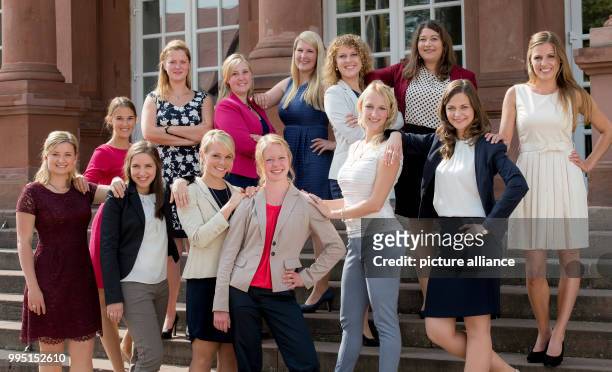 The 13 candidates for the preliminary decision for the election of the German Wine Queen, Magdalena Malin , Silena Werner , Theresa Ulrich , Jenny...