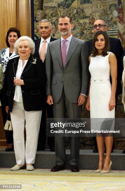 King Felipe VI of Spain and Queen Letizia of Spain receives Princess Pilar de Borbon and 'Nuevo Futuro' foundation members at Zarzuela Palace on July...