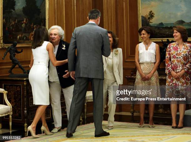 King Felipe VI of Spain and Queen Letizia of Spain receives Princess Pilar de Borbon , Pina Sanchez Errazuriz and 'Nuevo Futuro' foundation members...