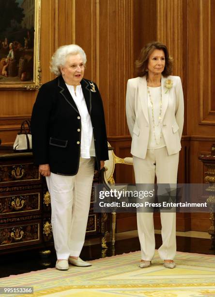 King Felipe VI of Spain and Queen Letizia of Spain receive Princess Pilar de Borbon , Pina Sanchez Errazuriz and 'Nuevo Futuro' foundation members at...