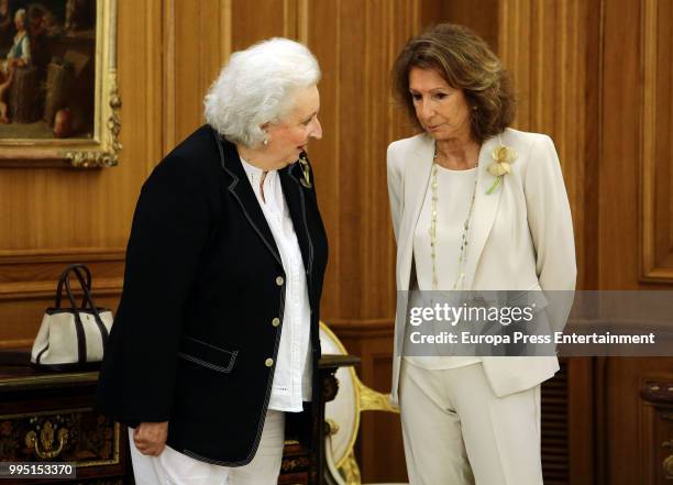 King Felipe VI of Spain and Queen Letizia of Spain receive Princess Pilar de Borbon , Pina Sanchez Errazuriz and 'Nuevo Futuro' foundation members at...