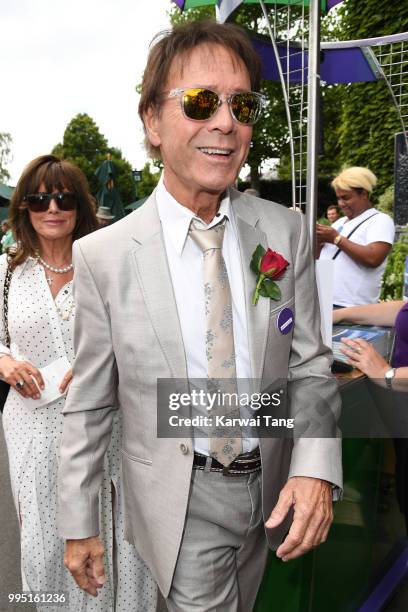 Cliff Richard attends day eight of the Wimbledon Tennis Championships at the All England Lawn Tennis and Croquet Club on July 10, 2018 in London,...