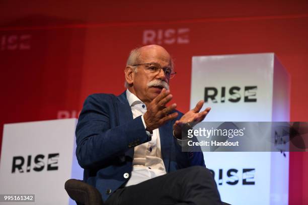 In this handout image provided by RISE, Dieter Zetsche, Chairman of the Board of Management of Daimler AG and Head of Mercedes-Benz Cars speaks on...