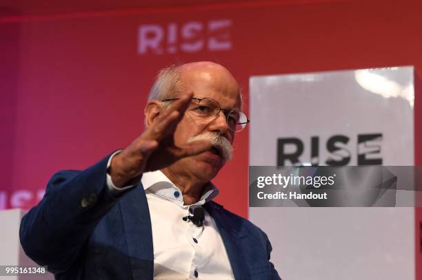 In this handout image provided by RISE, Dieter Zetsche, Chairman of the Board of Management of Daimler AG and Head of Mercedes-Benz Cars speaks on...