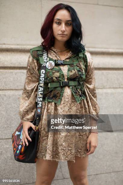 Briana Navarro is seen on the street attending Men's New York Fashion Week wearing Briana Navarro on July 9, 2018 in New York City.