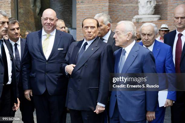 Silvio Berlusconi attends the funeral for Carlo Vanzina at Santa Maria degli Angeli on July 10, 2018 in Rome, Italy.