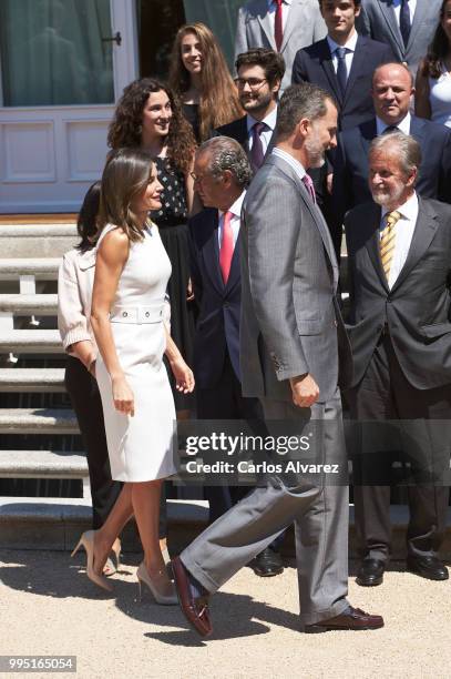 King Felipe VI of Spain and Queen Letizia of Spain attend several audiences at Zarzuela Palace on July 10, 2018 in Madrid, Spain.