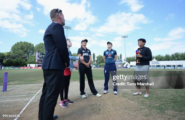 Heather Knight of England Women and Suzie Bates of New Zealand Womenat the coin toss during the 2nd ODI: ICC Women's Championship between England...