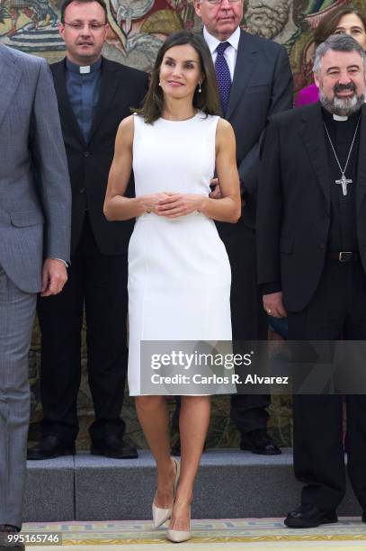 Queen Letizia of Spain attends several audiences at Zarzuela Palace on July 10, 2018 in Madrid, Spain.