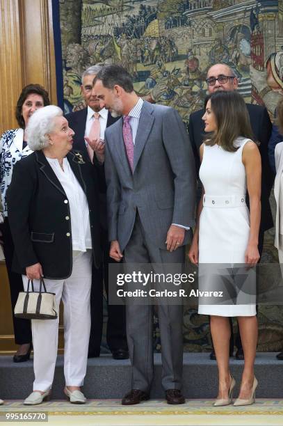 King Felipe VI of Spain and Queen Letizia of Spain receives Princess Pilar de Borbon and 'Nuevo Futuro' foundation members at Zarzuela Palace on July...