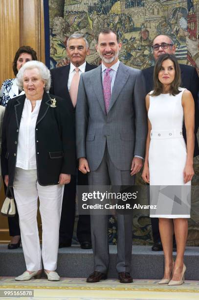 King Felipe VI of Spain and Queen Letizia of Spain receives Princess Pilar de Borbon and 'Nuevo Futuro' foundation members at Zarzuela Palace on July...