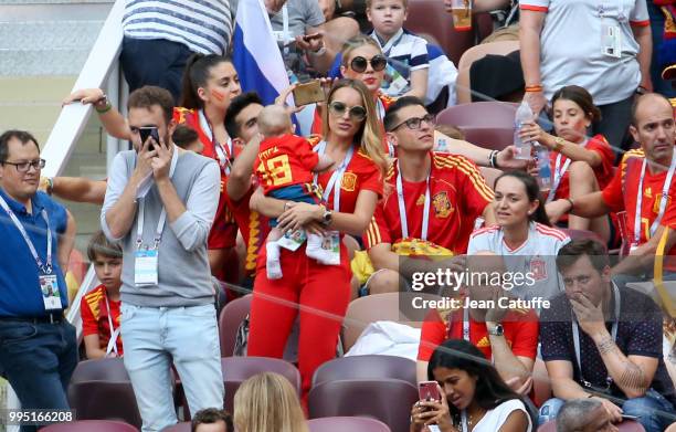 Romarey Ventura, wife of Jordi Alba of Spain holding their son Piero Alba during the 2018 FIFA World Cup Russia Round of 16 match between Spain and...