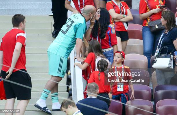 Goalkeeper of Spain Pepe Reina comes to see his family, his wife Yolanda Ruiz and their kids following the 2018 FIFA World Cup Russia Round of 16...