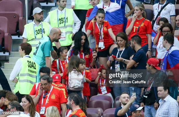 Goalkeeper of Spain Pepe Reina comes to see his family, his wife Yolanda Ruiz and their kids following the 2018 FIFA World Cup Russia Round of 16...