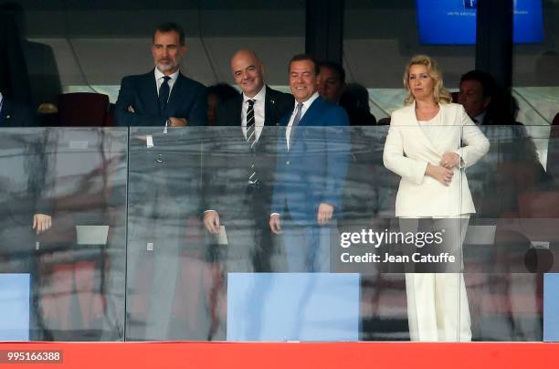 King Felipe VI of Spain, FIFA President Gianni Infantino, Prime Minister of Russia Dmitry Medvedev, his wife Svetlana Medvedeva during the 2018 FIFA...
