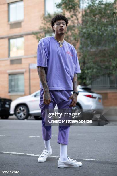 Kelly Oubre Jr. Is seen on the street attending Men's New York Fashion Week on July 9, 2018 in New York City.