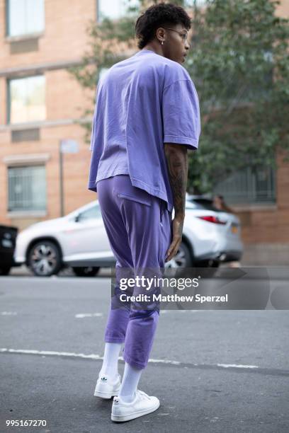 Kelly Oubre Jr. Is seen on the street attending Men's New York Fashion Week on July 9, 2018 in New York City.