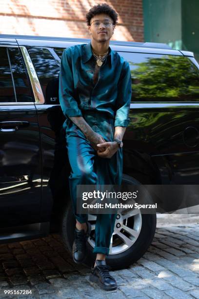 Kelly Oubre Jr. Is seen on the street attending Men's New York Fashion Week on July 9, 2018 in New York City.