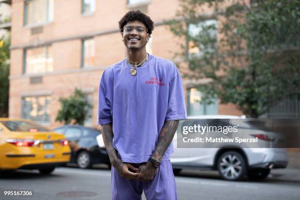 Kelly Oubre Jr. Is seen on the street attending Men's New York Fashion Week on July 9, 2018 in New York City.