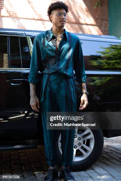 Kelly Oubre Jr. Is seen on the street attending Men's New York Fashion Week on July 9, 2018 in New York City.