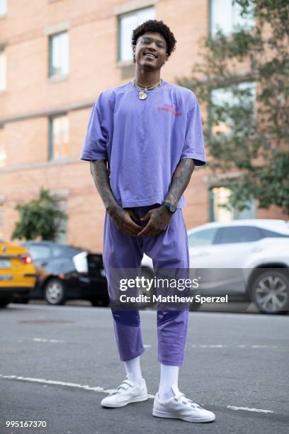 Kelly Oubre Jr. Is seen on the street attending Men's New York Fashion Week on July 9, 2018 in New York City.