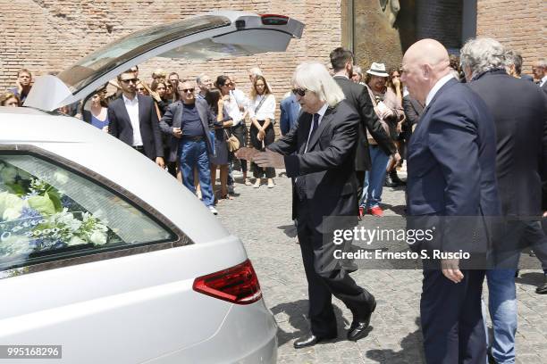 Enrico Vanzina attends the funeral for Carlo Vanzina at Santa Maria degli Angeli on July 10, 2018 in Rome, Italy.