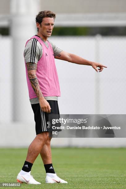 Claudio Marchisio during a Juventus training session at Juventus Training Center on July 10, 2018 in Turin, Italy.