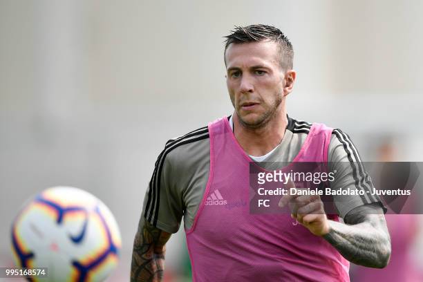 Federico Bernardeschi during a Juventus training session at Juventus Training Center on July 10, 2018 in Turin, Italy.