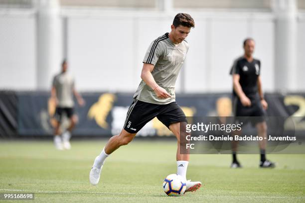 Mattia Caldara during a Juventus training session at Juventus Training Center on July 10, 2018 in Turin, Italy.