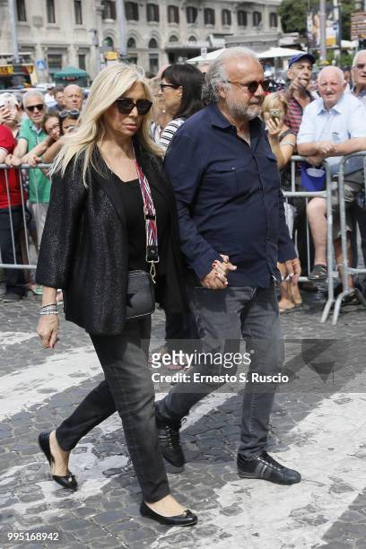 Mara Venier and Jerry Cala attend the funeral for Carlo Vanzina at Santa Maria degli Angeli on July 10, 2018 in Rome, Italy.