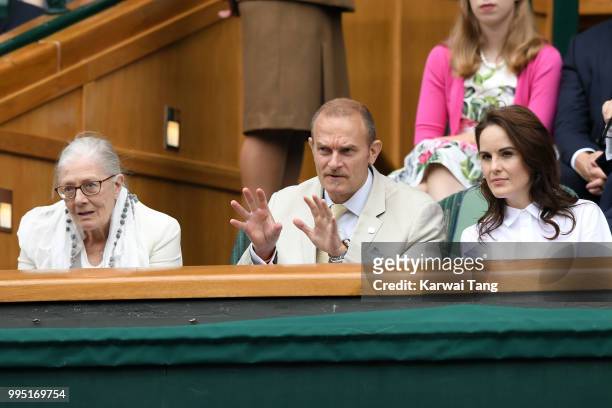 Vanessa Redgrave, her son Carlo Gabriel Nero and Michelle Dockery attend day eight of the Wimbledon Tennis Championships at the All England Lawn...