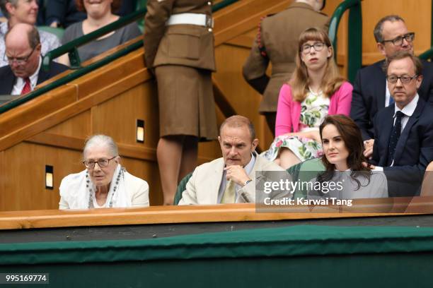 Vanessa Redgrave, her son Carlo Gabriel Nero and Michelle Dockery attend day eight of the Wimbledon Tennis Championships at the All England Lawn...