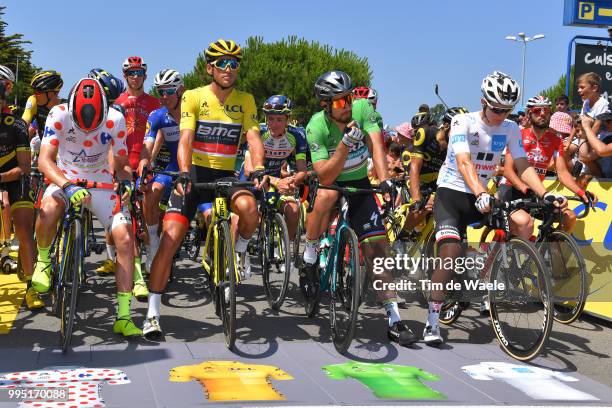 Start / Dion Smith of New Zealand and Team Wanty Groupe Gobert Polka Dot Mountain Jersey / Greg Van Avermaet of Belgium and BMC Racing Team Yellow...