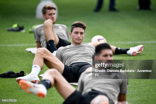 Mattia Caldara during a Juventus training session at Juventus Training Center on July 10, 2018 in Turin, Italy.