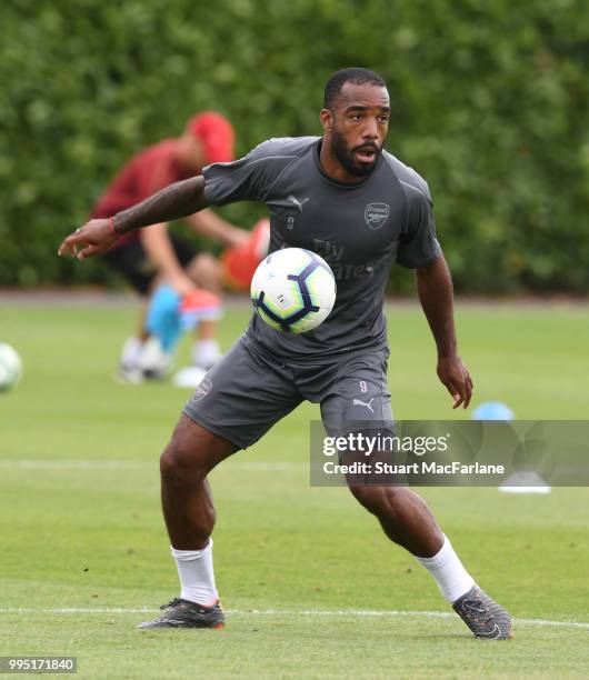 Alex Lacazette of Arsenal during a training session at London Colney on July 10, 2018 in St Albans, England.