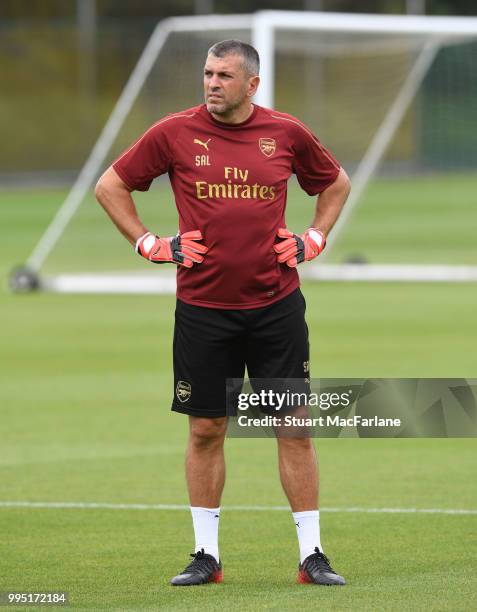 Arsenal goalkeeping coach Sal Bibbo during a training session at London Colney on July 10, 2018 in St Albans, England.