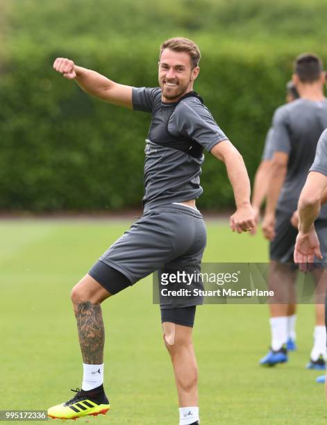 Aaron Ramsey of Arsenal during a training session at London Colney on July 10, 2018 in St Albans, England.