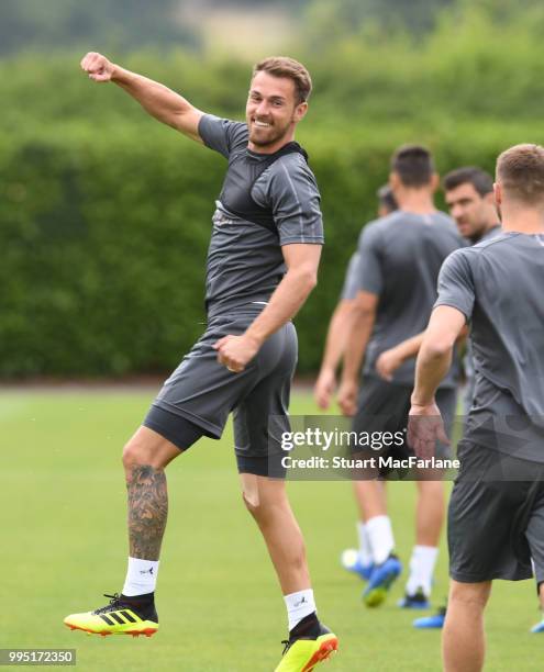 Aaron Ramsey of Arsenal during a training session at London Colney on July 10, 2018 in St Albans, England.