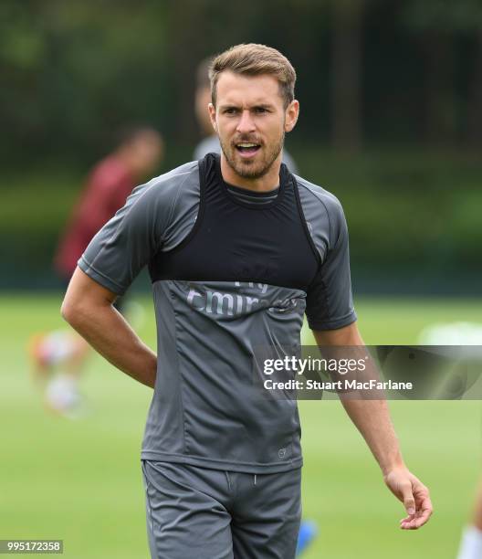 Aaron Ramsey of Arsenal during a training session at London Colney on July 10, 2018 in St Albans, England.