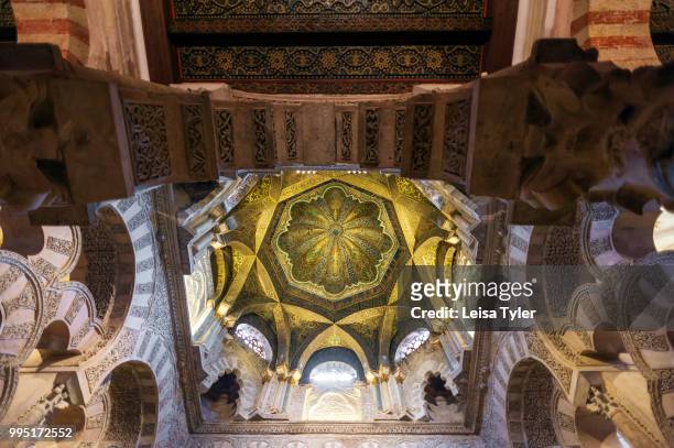 The intricate maksura inside the Cordoba Mezquita, in Spain, a former royal enclosure where caliphs prayed. Built as a mosque in 785, then later...