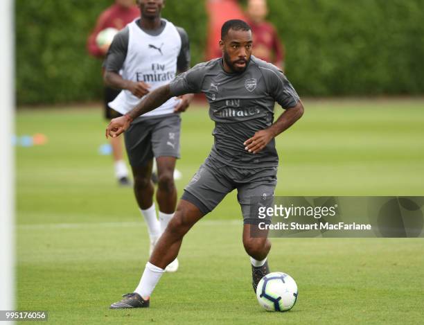 Alex Lacazette of Arsenal during a training session at London Colney on July 10, 2018 in St Albans, England.