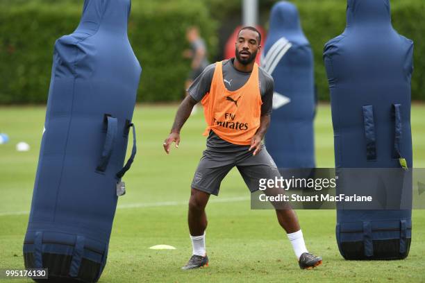 Alex Lacazette of Arsenal during a training session at London Colney on July 10, 2018 in St Albans, England.