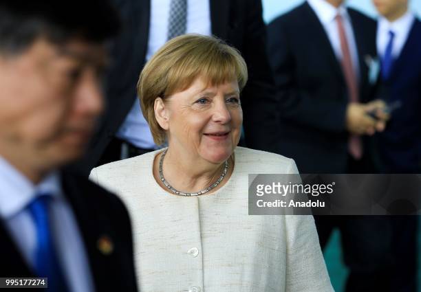 German Chancellor Angela Merkel attends a presentation on autonomous driving at the Tempelhof Airport in Berlin, Germany on July 10, 2018.