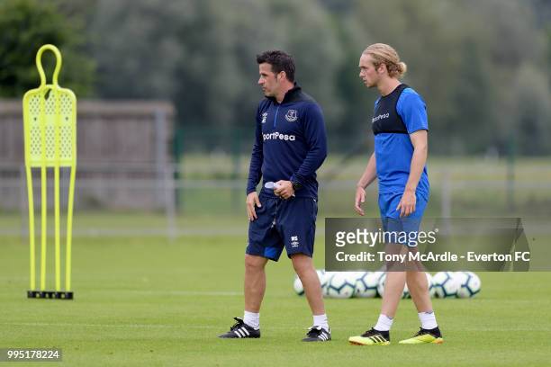 Marco Silva and Tom Davies of Everton during the Everton training session on July 10, 2018 in Bad Mitterndorf, Austria.