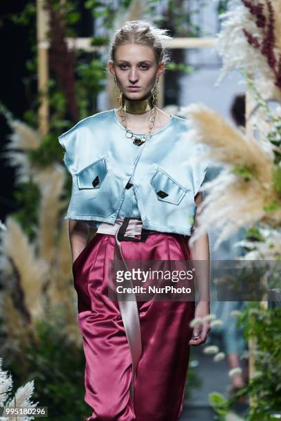 Model presents a creation by Spanish Inunez at the fashion show at the Mercedes-Benz Fashion Week Madrid Spring-Summer 2019, in IFEMA Madrid, Spain,...