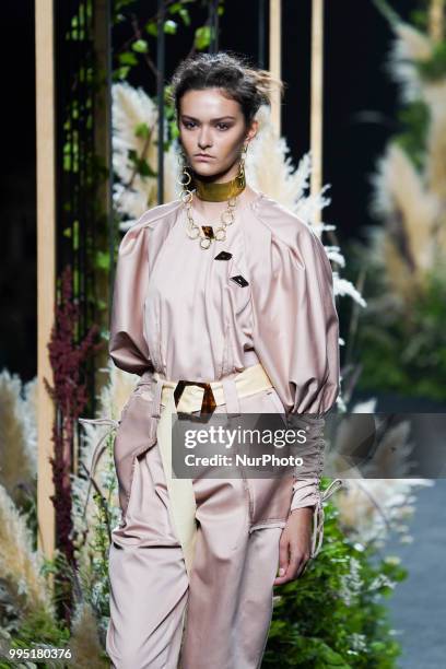 Model presents a creation by Spanish Inunez at the fashion show at the Mercedes-Benz Fashion Week Madrid Spring-Summer 2019, in IFEMA Madrid, Spain,...