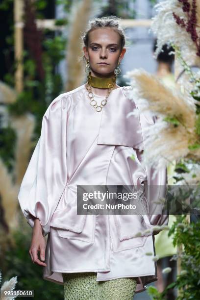 Model presents a creation by Spanish Inunez at the fashion show at the Mercedes-Benz Fashion Week Madrid Spring-Summer 2019, in IFEMA Madrid, Spain,...