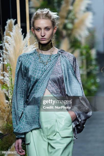 Model presents a creation by Spanish Inunez at the fashion show at the Mercedes-Benz Fashion Week Madrid Spring-Summer 2019, in IFEMA Madrid, Spain,...