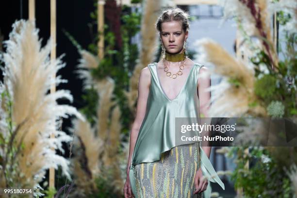 Model presents a creation by Spanish Inunez at the fashion show at the Mercedes-Benz Fashion Week Madrid Spring-Summer 2019, in IFEMA Madrid, Spain,...